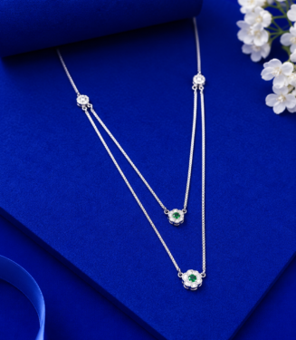 Double Layer Floral Emerald CZ Necklace | 925 Silver