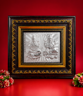 999 Pure Silver Lakshmi Ganesh Premium Wooden Frame