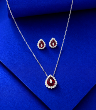 Ruby Red Teardrop CZ Pendant Set | 925 Silver